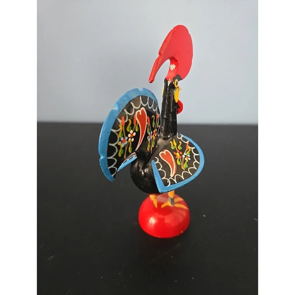Vintage‎ Hand painted Wood Colorful Rooster Figurine Portugal Miniature